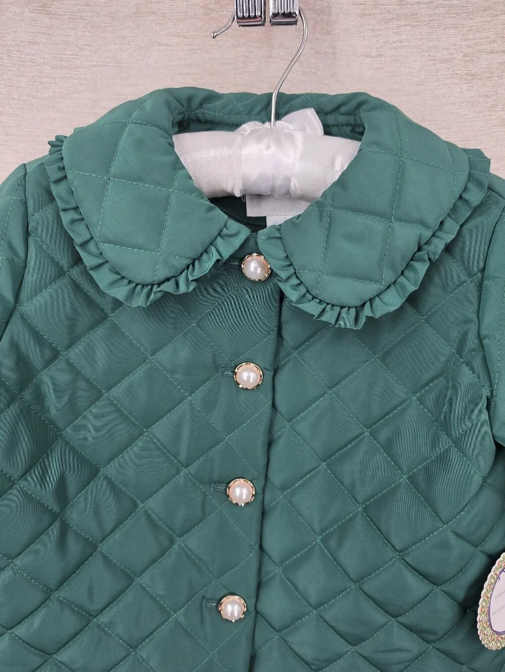 Edgehill Collection × Darby Green Quilted Puffer Jacket with Ruffle Collar NWT